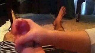 Housewife gives hubby handjob on the floor - porn video
